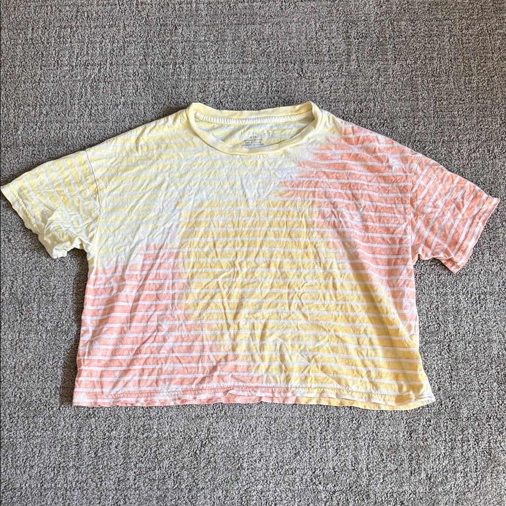 Aerie Tie Dye Yellow and Orange Striped Tee